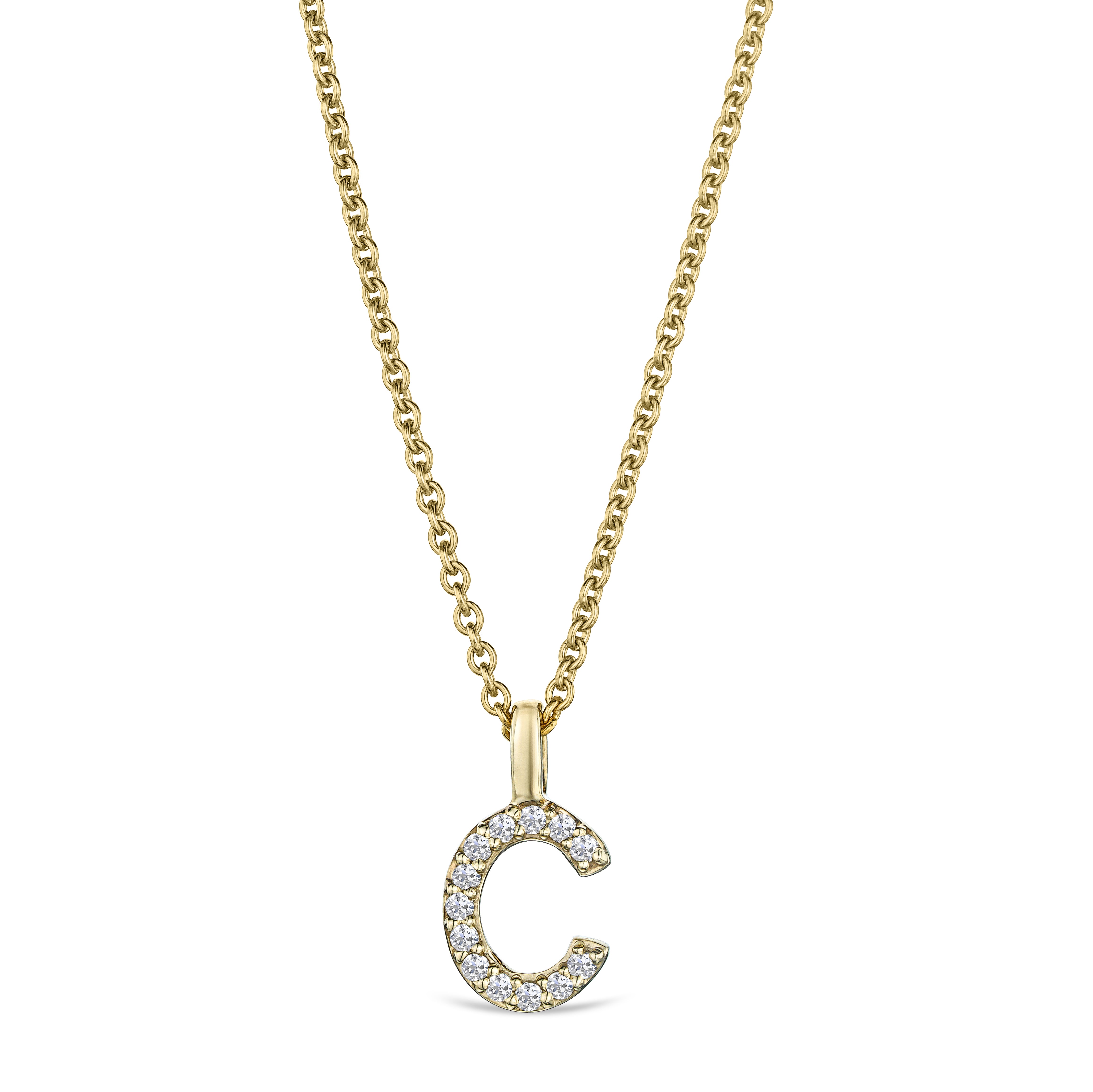 Love Letter Initial C Lab Diamond Necklace set in 9K Yellow Gold